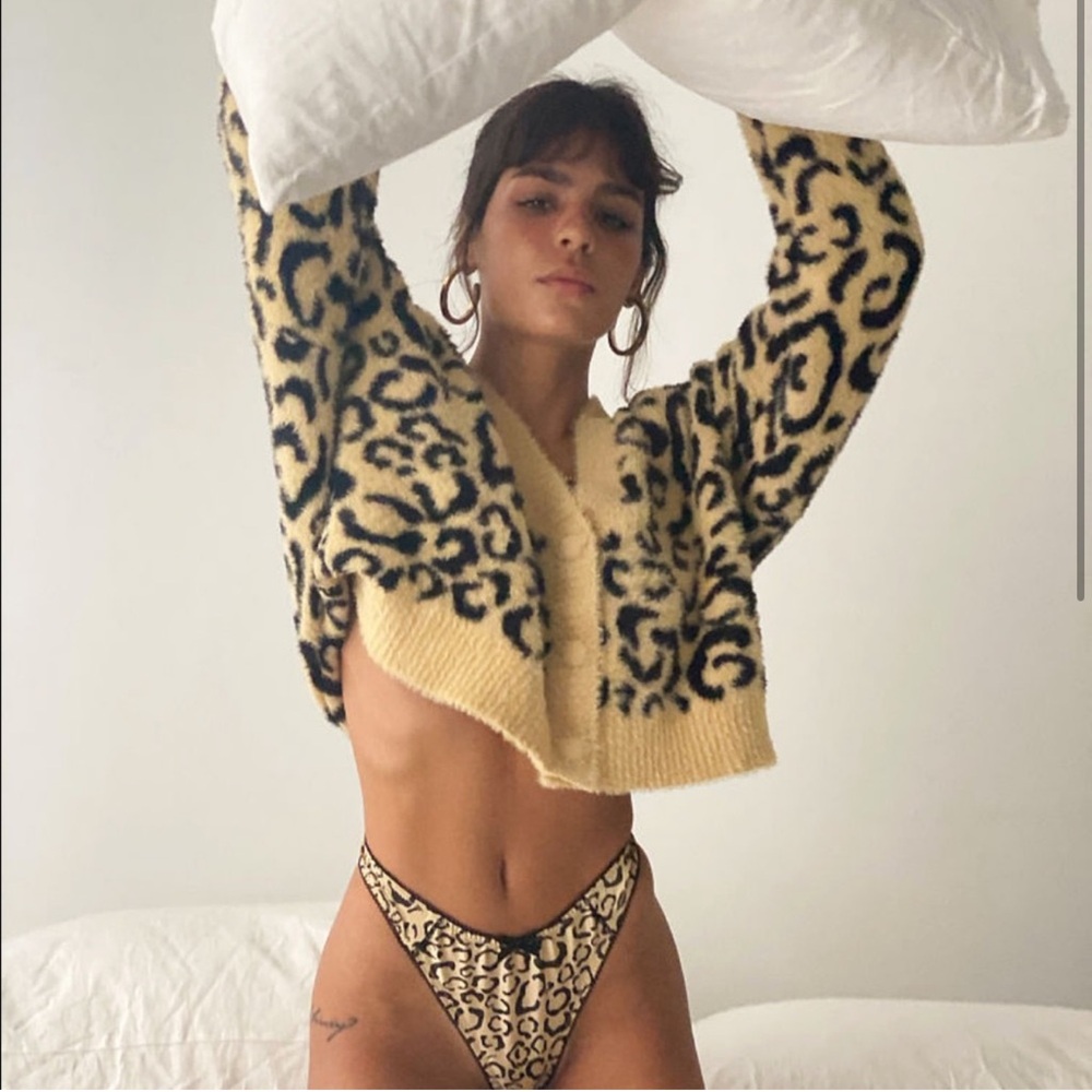 For Love & Lemons Frankie Long-Sleeve Cardigan Leopard Print